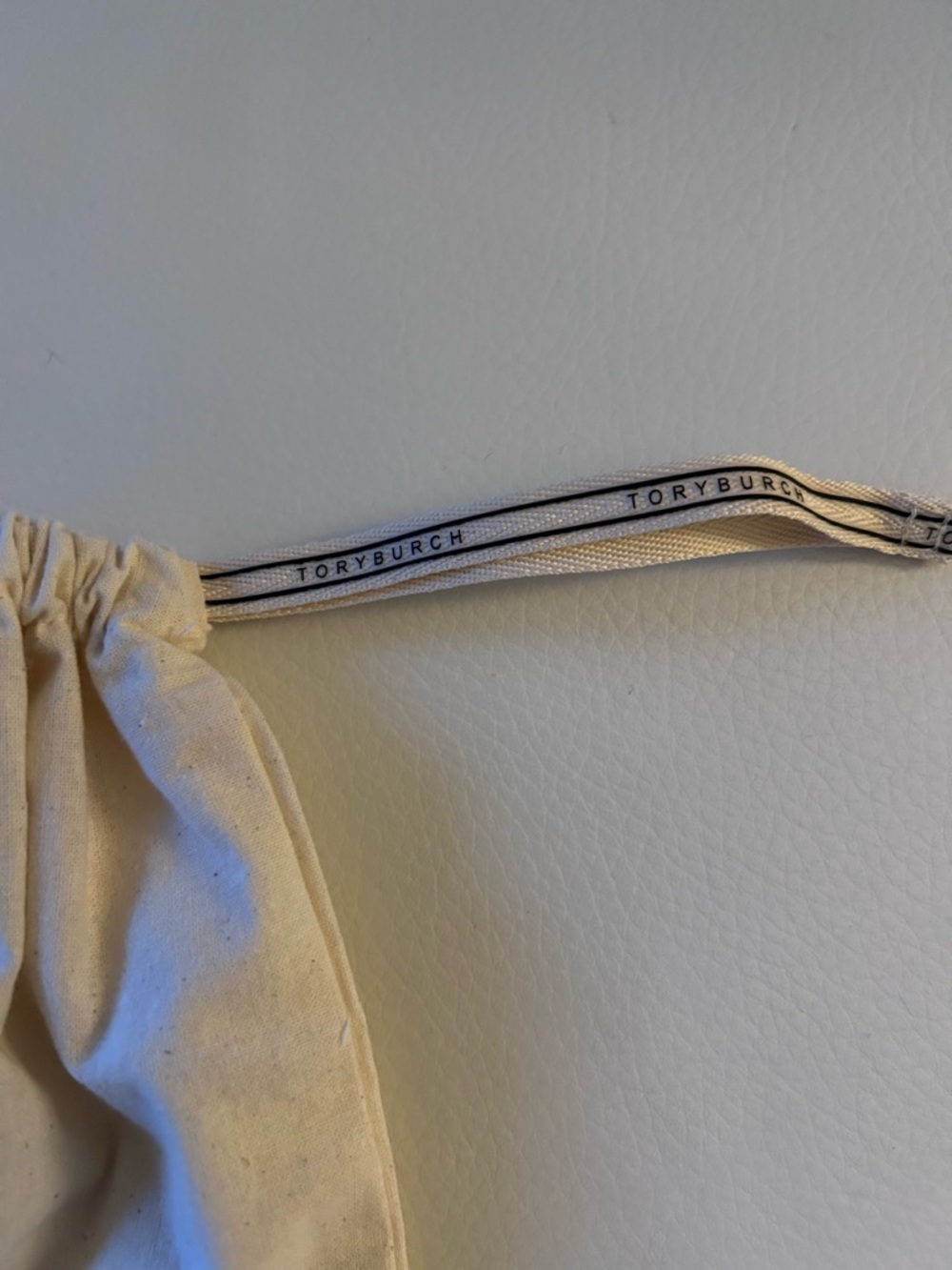 Tory Burch Natural Cotton Drawstring Pouch with Branded Ribbon - Picture 2 of 3